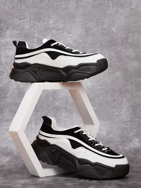 

Two Tone Lace-up Front Chunky Sneakers, Black and white