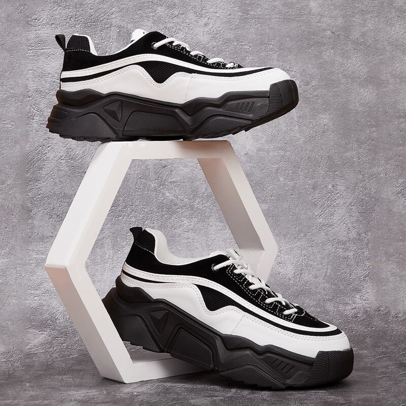 

Two Tone Lace-up Front Chunky Sneakers, Black and white