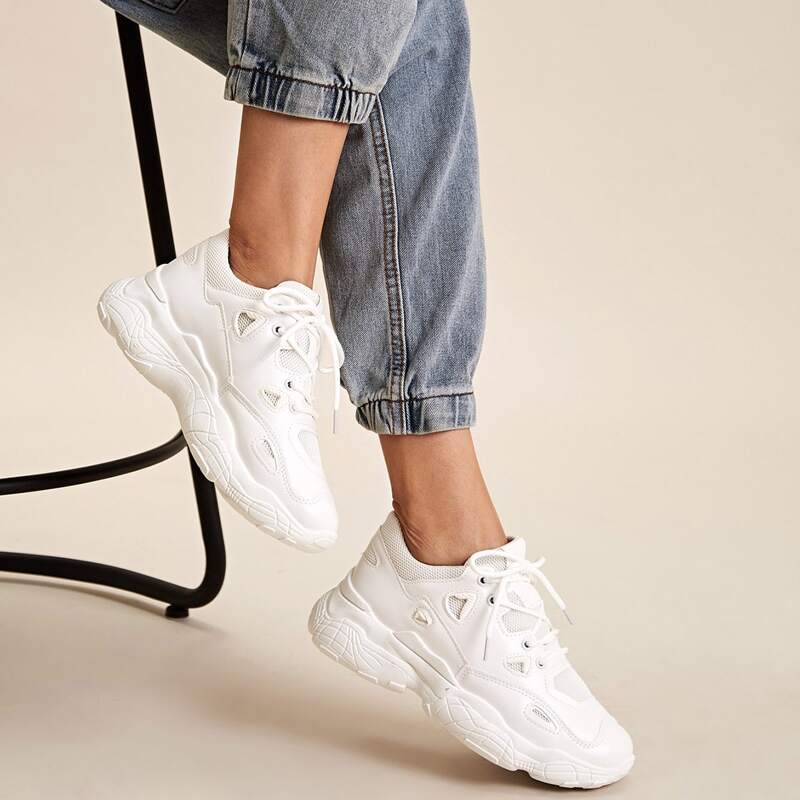 

Lace-up Front Chunky Sneakers, White