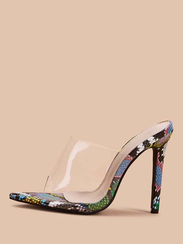

Snakeskin Sole Stiletto Heeled Mules, Multicolor