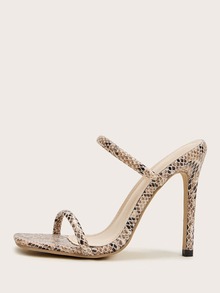 Snakeskin Print Stiletto Heeled Mules