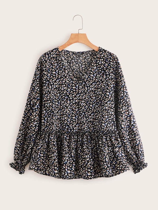 

Plus Leopard Print Button Detail Smock Top, Multicolor