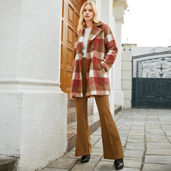 

Double Breasted Plaid Teddy Coat, Multicolor