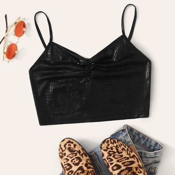 

Crocodile Ruched Crop Cami Top, Black