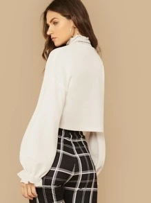 SHEIN Lettuce Trim Drop Shoulder Crop Pullover - Beige - View 2