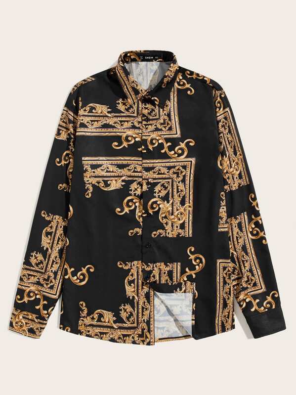 

Men Scarf Print Shirt, Multicolor