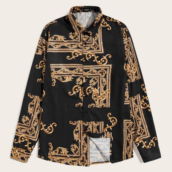 

Men Scarf Print Shirt, Multicolor