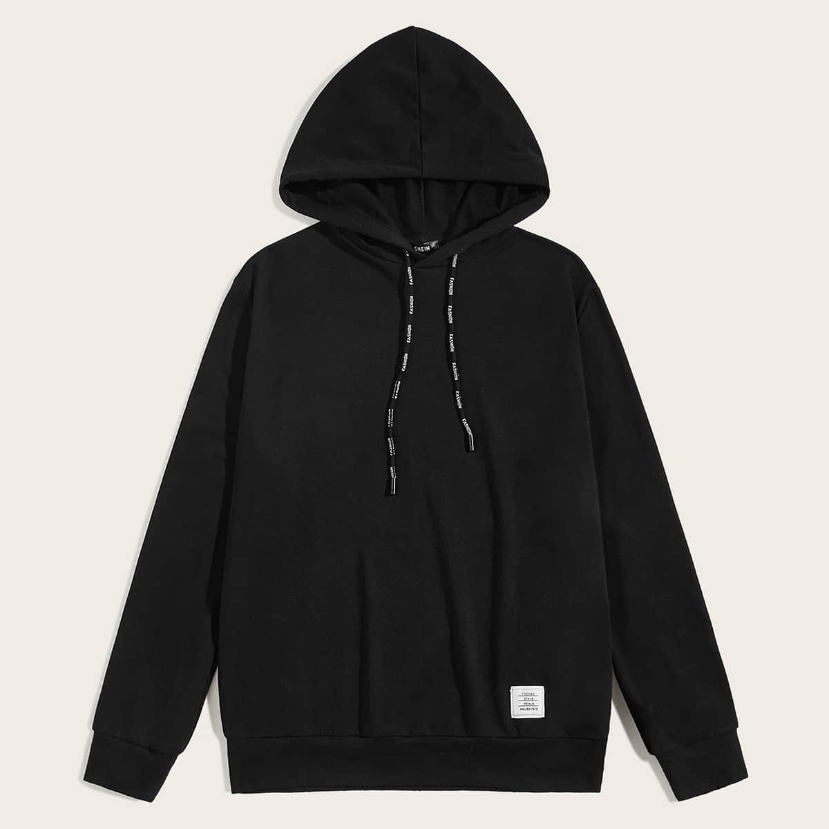 

Guys Patched Detail Letter Drawstring Hoodie, Black