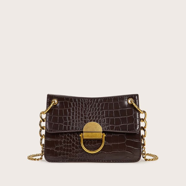 

Croc Embossed Chain Crossbody Bag, Brown