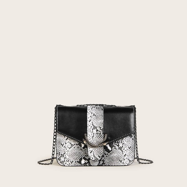 

Snakeskin Flap Chain Crossbody Bag, Multicolor