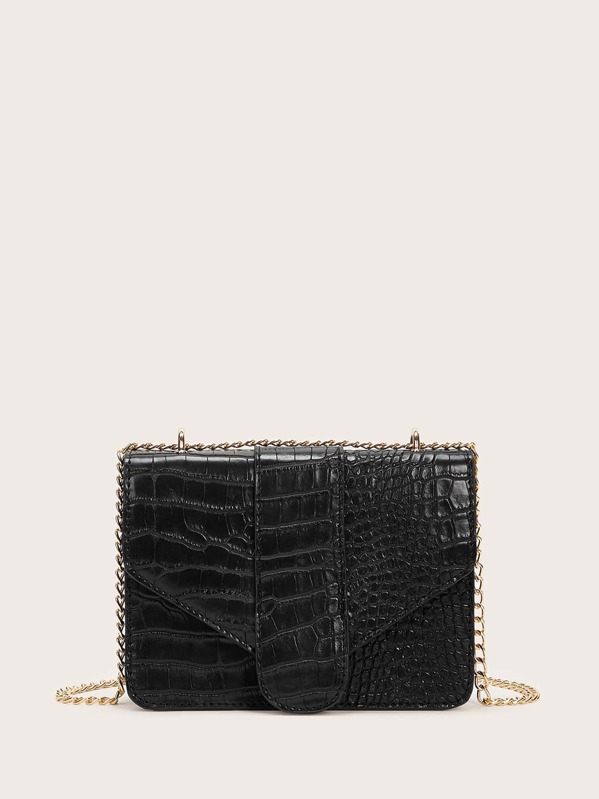 

Croc Embossed Chain Crossbody Bag, Black