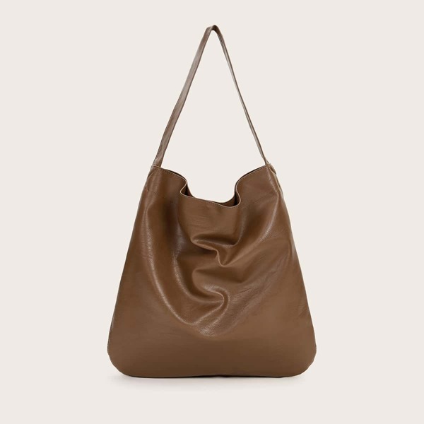 

Leather Look Minimalist Tote Bag, Brown