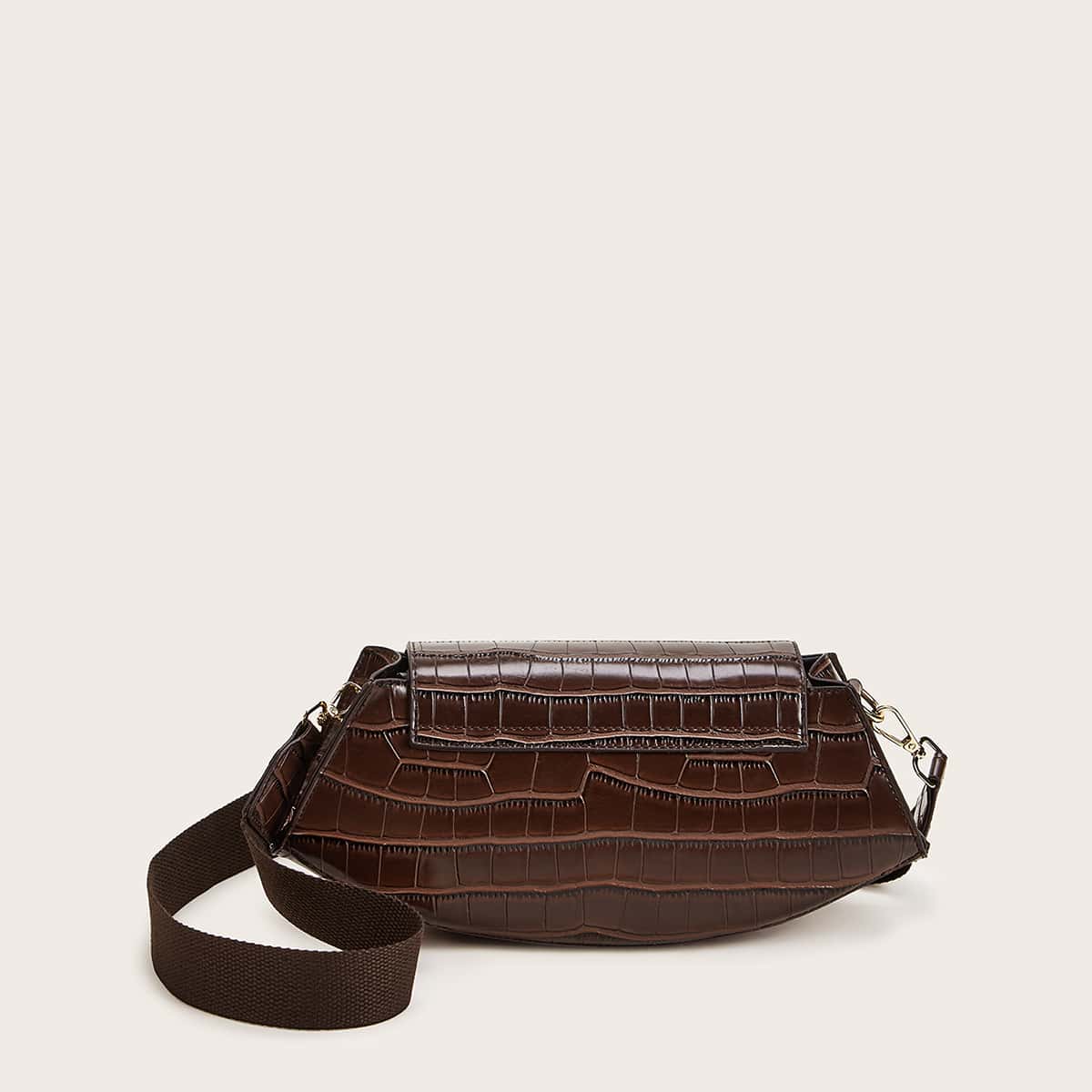 

Croc Embossed Flap Tote Bag, Brown