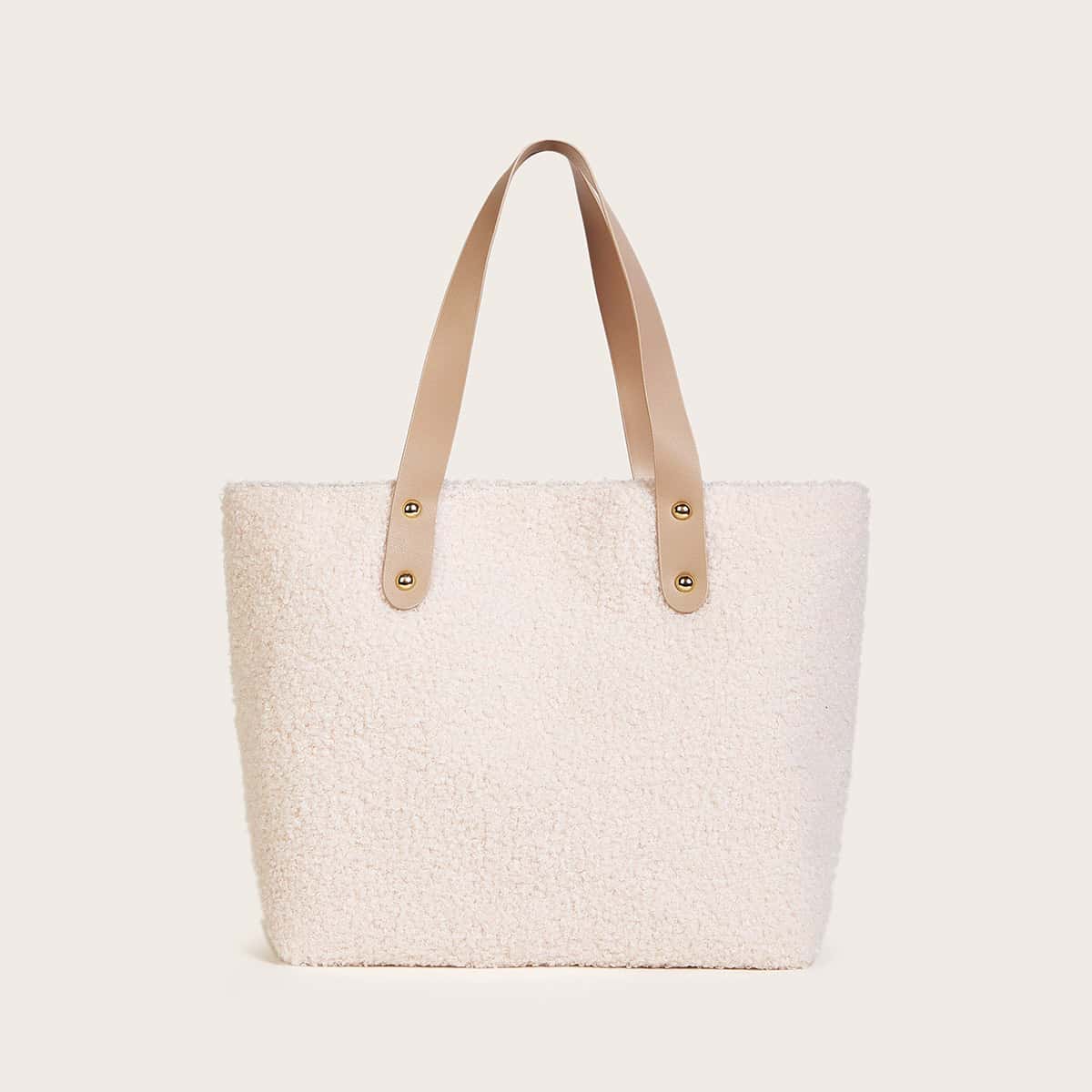 

Faux Fur Decor Tote Bag, White