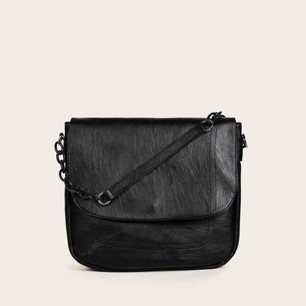 

Minimalist Flap Chain Tote Bag, Black