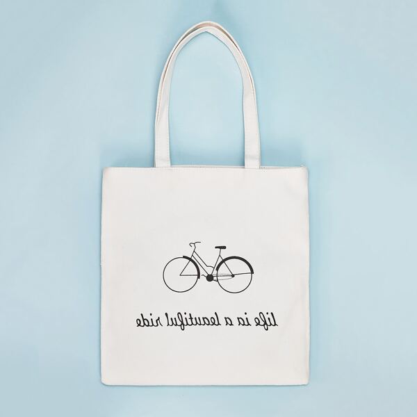 

Bicycle & Letter Graphic Book Bag, White