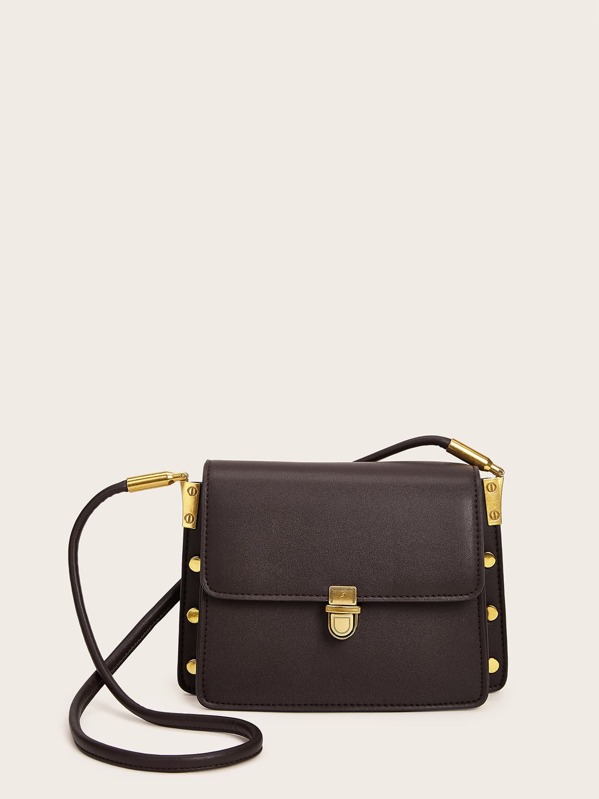 

Push Lock Flap Shoulder Bag, Brown