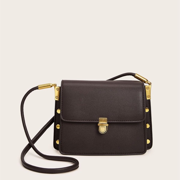 

Push Lock Flap Shoulder Bag, Brown