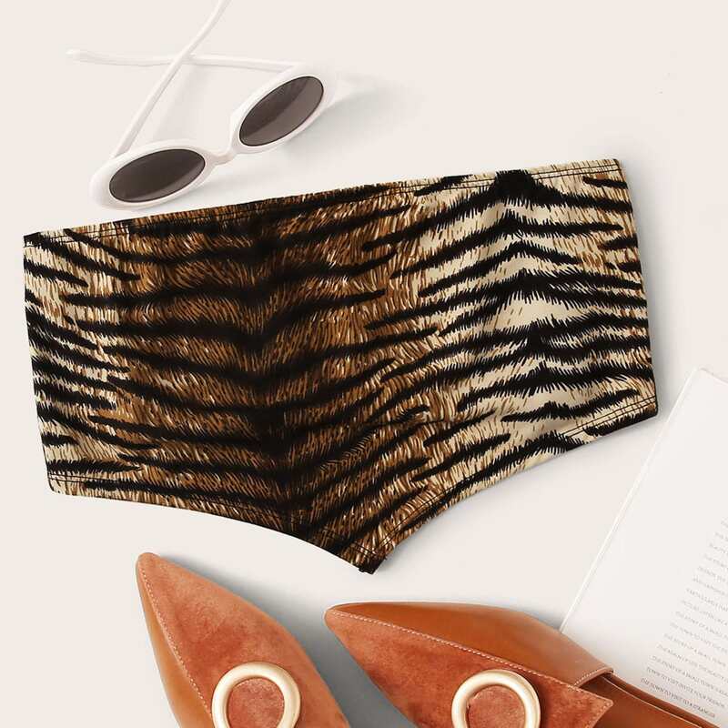 

Tiger Pattern Asymmetrical Bandeau Top, Multicolor