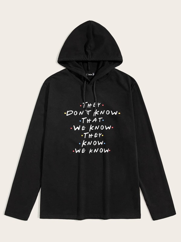 

Men Drawstring Detail Slogan Graphic Hoodie, Black