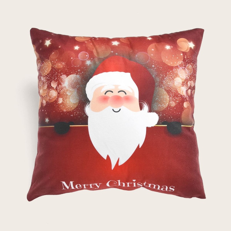 

Santa Claus Print Cushion Cover Without Filler, Red