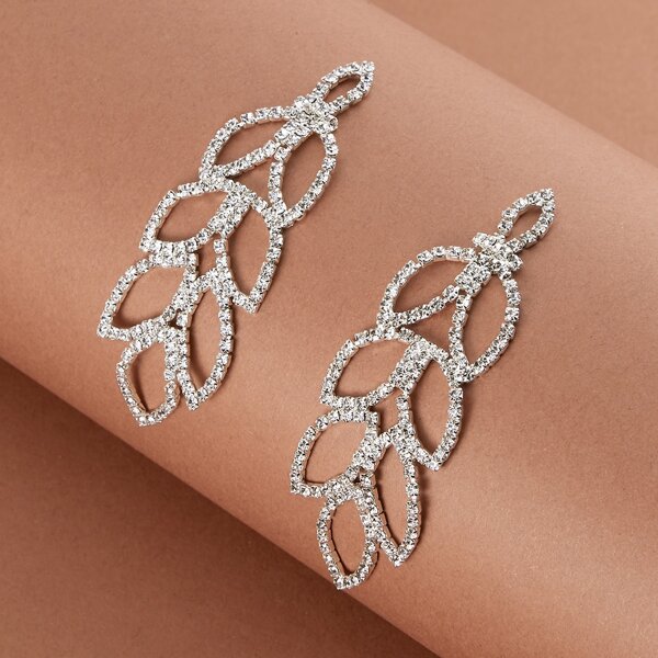 

1pair Crystal Pave Dangling Leaf Earrings, Silver