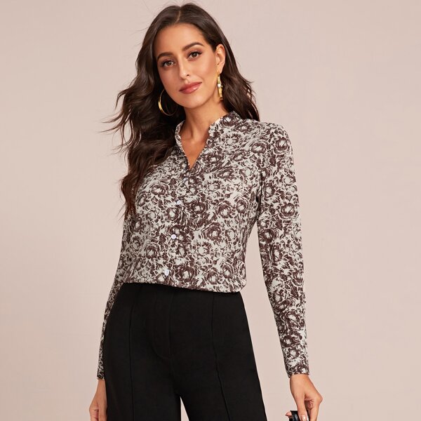 

All Over Print Button Front Blouse, Multicolor