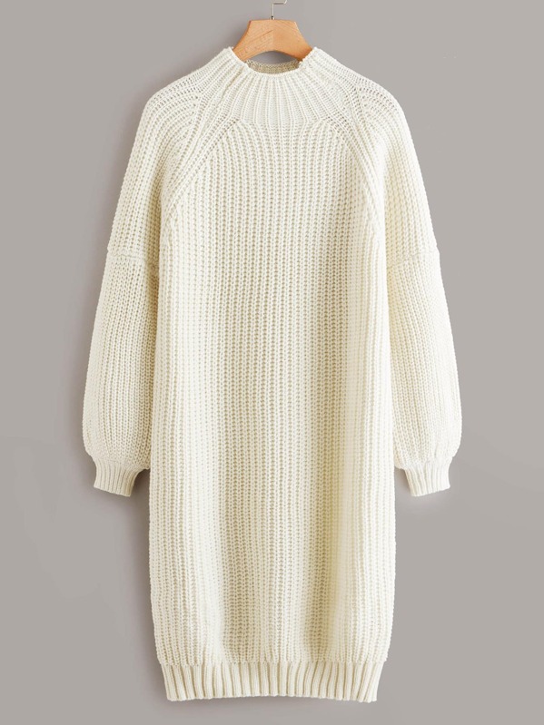 

Plus Raglan Sleeve Ribbed Knit Sweater Dress, Beige