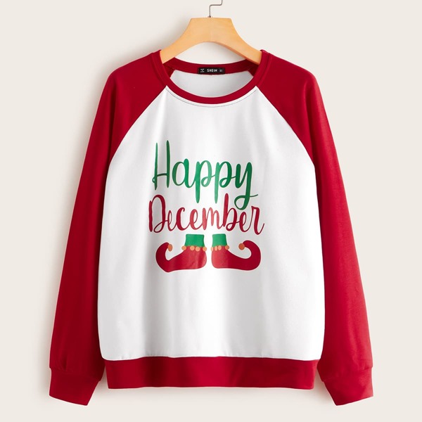 

Christmas Print Color Block Pullover, Multicolor