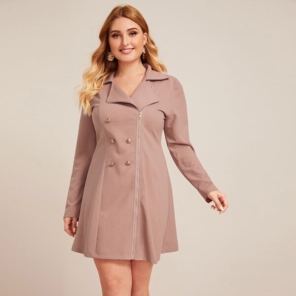 

Plus Zipper Front Double Breasted Blazer Dress, Pink pastel
