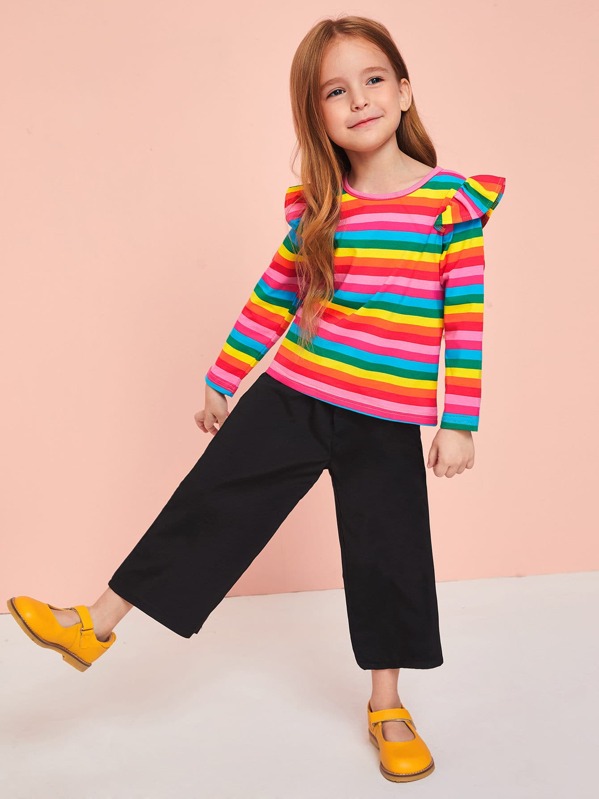 

Toddler Girls Rainbow Striped Ruffle Tee With Belted Pants, Multicolor, Sofia B