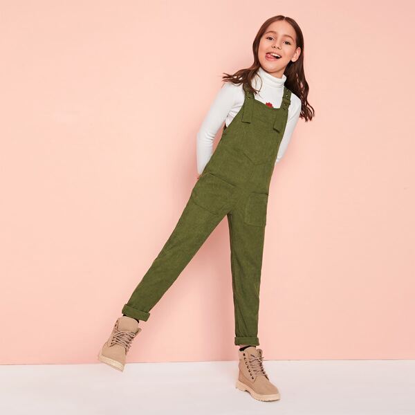 

Girls Pocket Front Corduroy Overall Jumpsuit, Army green