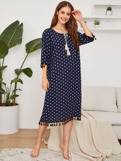 Polka Dot Tassel Hem Night Dress