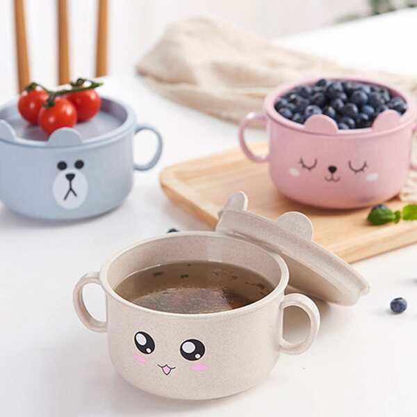 

1pc Cartoon Dual Layer Bowl With Double Handle