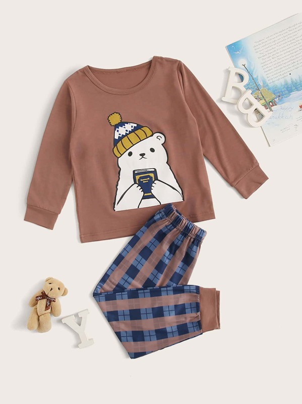 

Toddler Girls Cartoon Bear & Plaid Print PJ Set, Multicolor