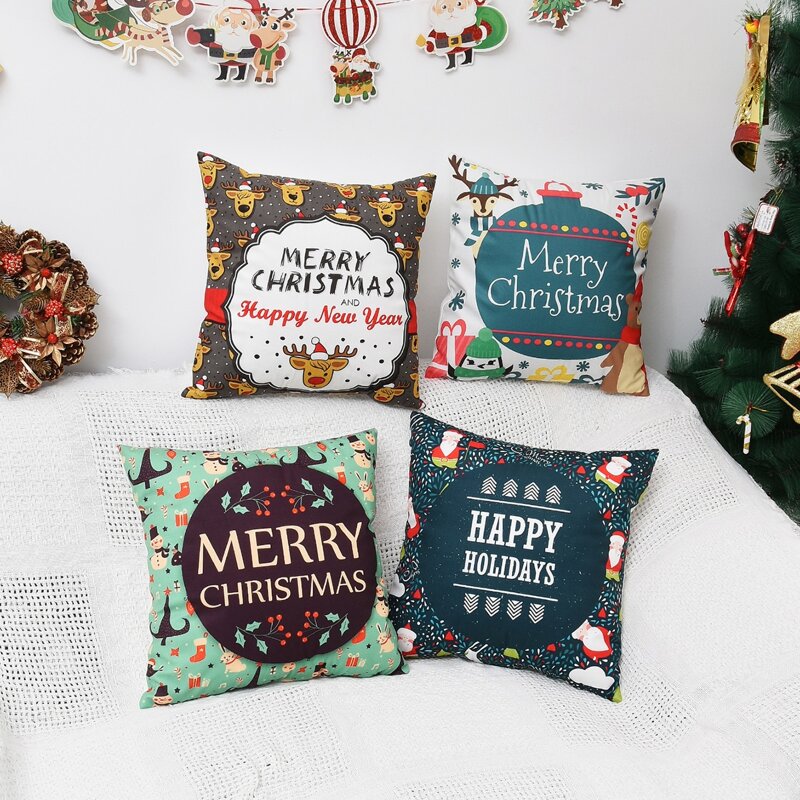

1pc Christmas Slogan Graphic Cushion Cover, Multicolor