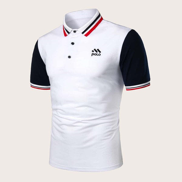 

Men Contrast Panel Stripe Trim Polo Shirt, Multicolor