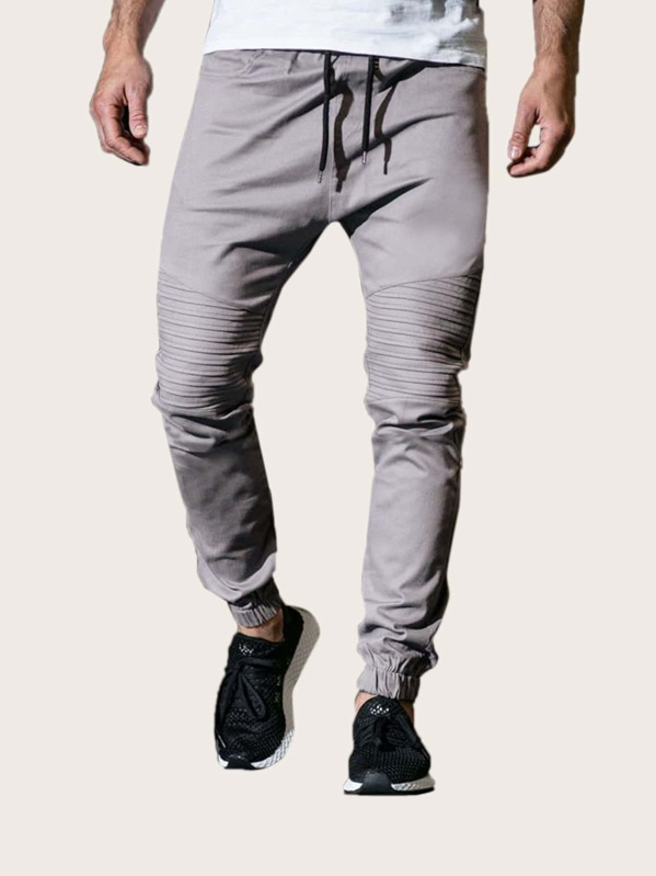 

Men Drawstring Waist Solid Pants, Grey