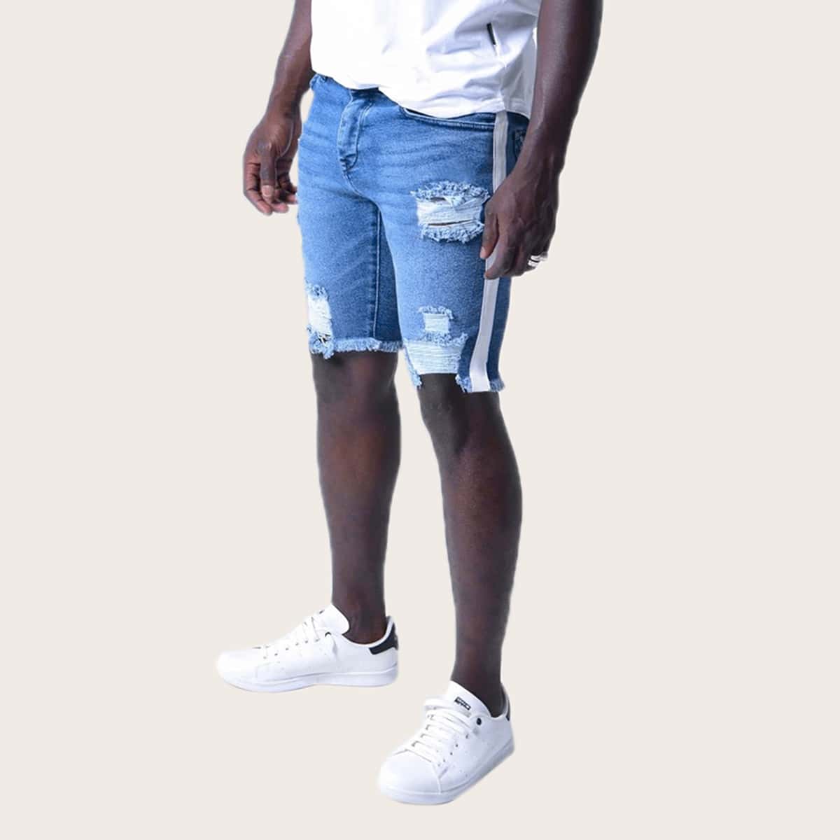 

Guys Tape Side Raw Hem Denim Shorts, Blue