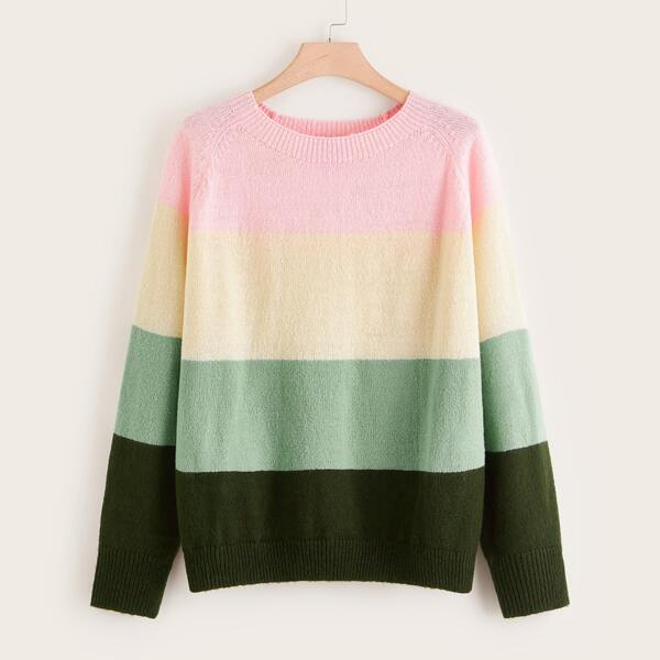 

Plus Raglan Sleeve Colorblock Sweater, Multicolor