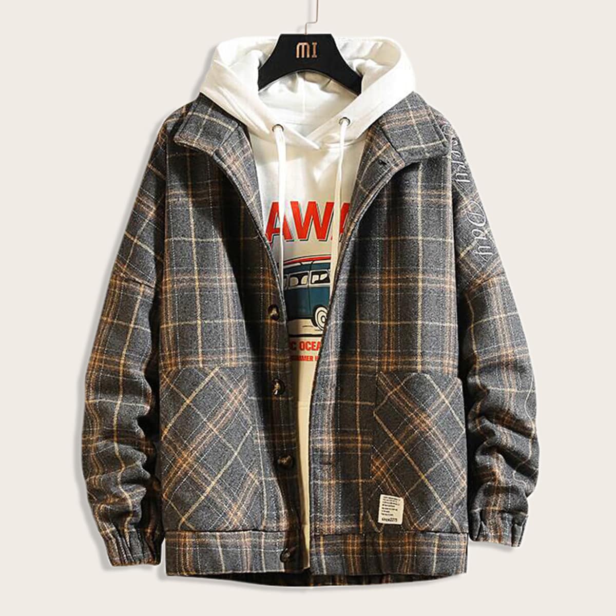 

Guys Flap Pocket Plaid Tweed Jacket, Grey