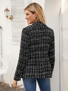 Blazer tweed con botones de cuadros - Negro - Ver 2