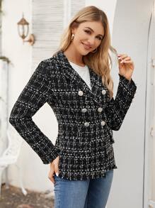 Blazer tweed con botones de cuadros - Negro - Ver 5