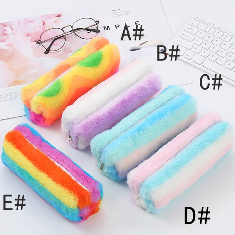 

1pc Color Block Plush Pencil Case