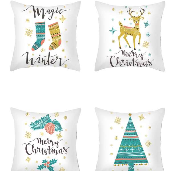 

1pc Christmas Pattern Print Cushion Cover, Multicolor