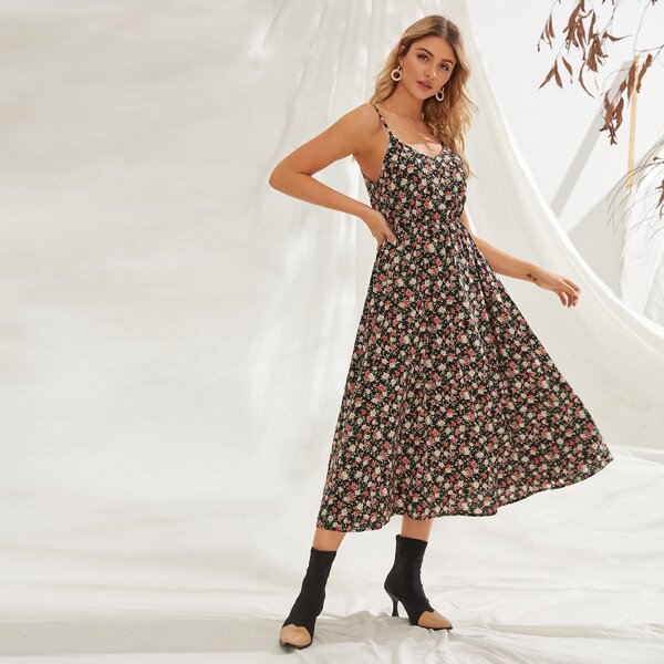

Floral Print Flare Hem Cami Dress, Multicolor