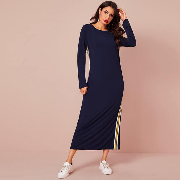 

Tape Panel Longline Tee Dress, Navy