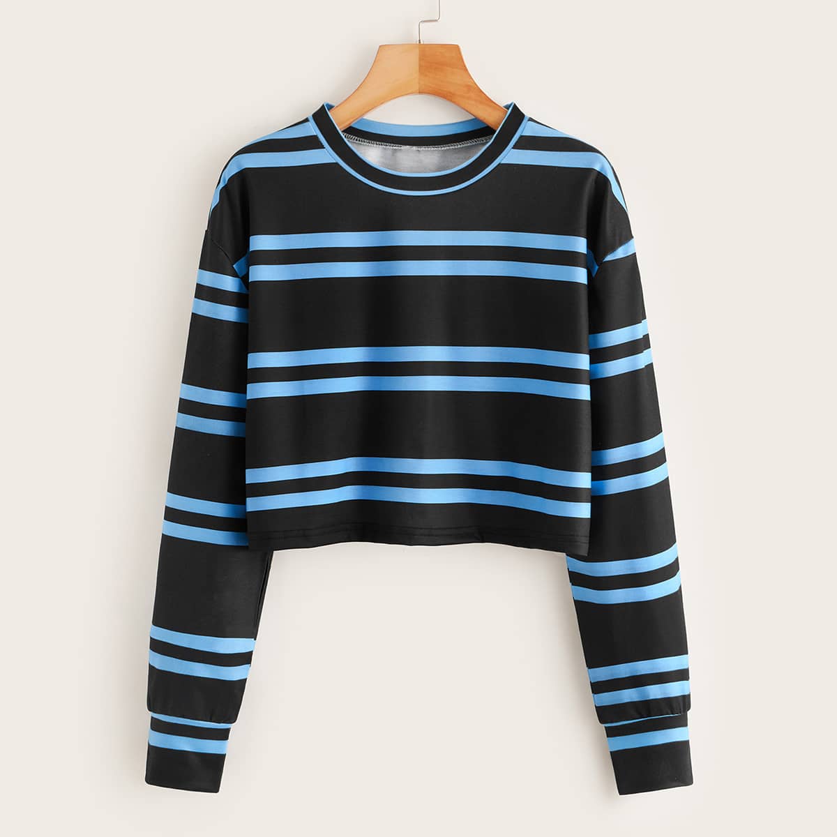 

Striped Crew Neck Crop Sweatshirt, Multicolor