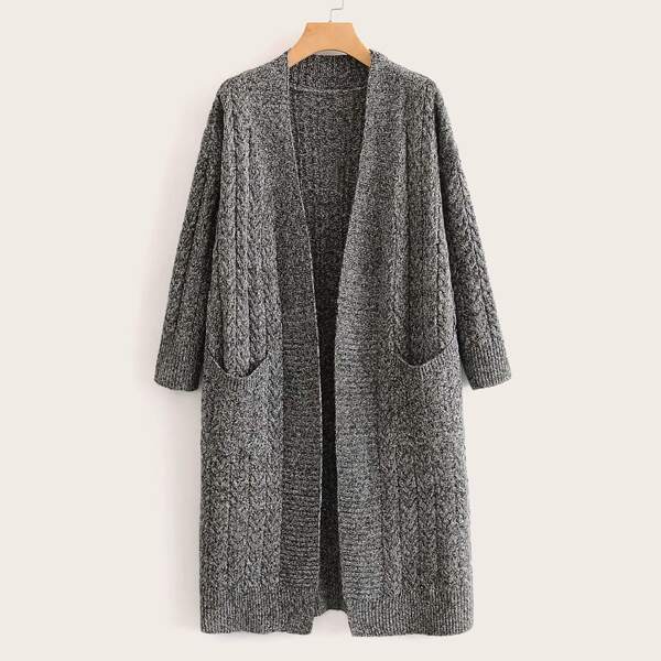 

Open Front Double Pocket Cardigan, Grey