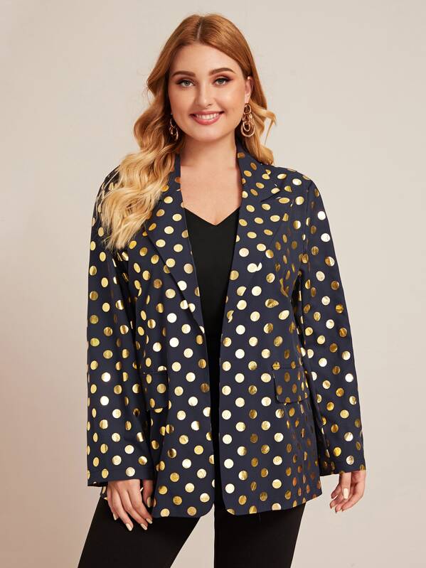 

Plus Lapel Neck Allover Polka Dot Blazer, Multicolor, Nora